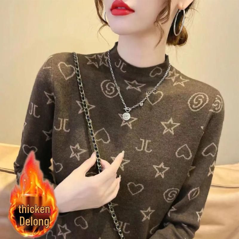 

Velvet Semi-High Neck Warm Women s Long Sleeve Top - Autumn/Winter Fashionable, Versatile, Slimming Base Layer M (80-105 jin)