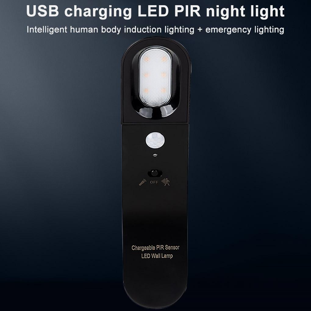 USB Chargeable LED Wall Lamp Emergency Lighting Human Body Sensor Night Light