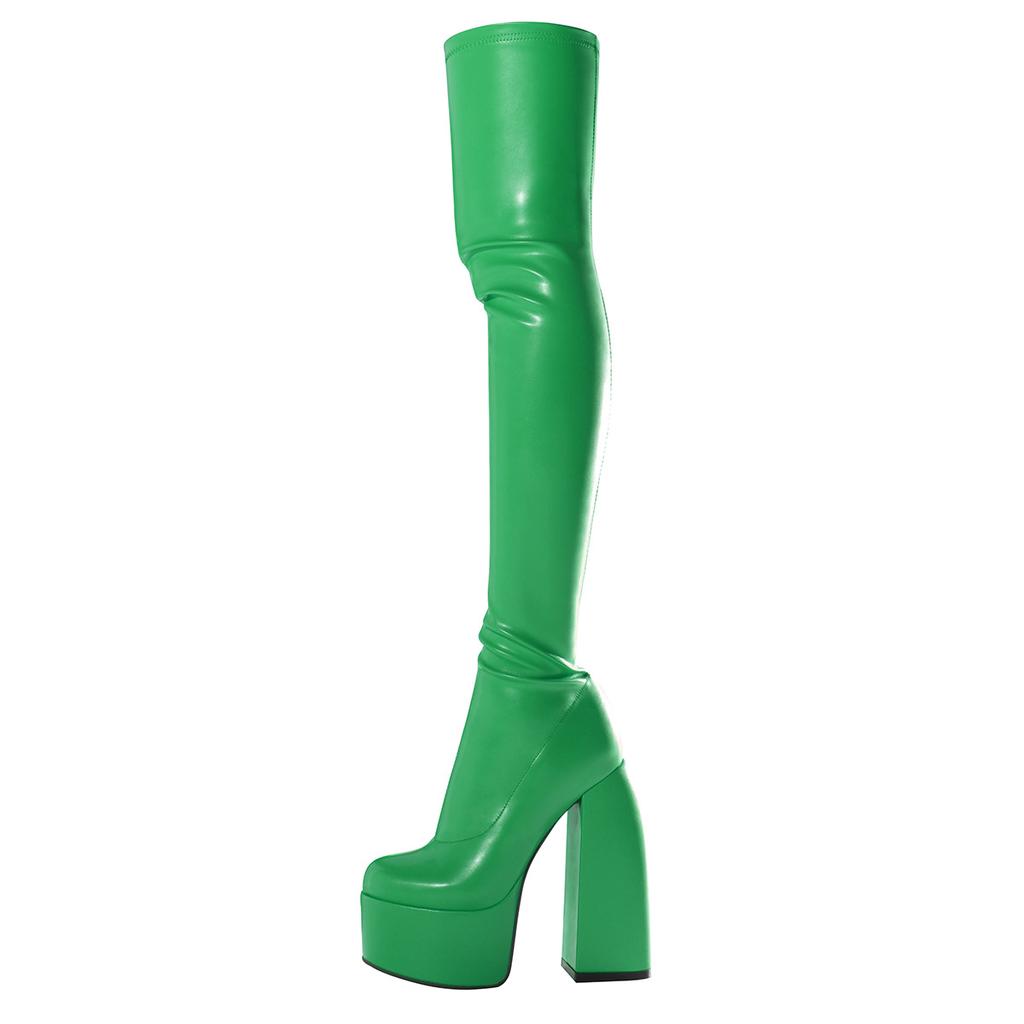 Sexy Dijlaarzen Dames Blok Dikke Hoge Hakken Merk Feest Platform Over de Knie Laarzen Vrouwelijke Straatschoenen Vrouw Botas Femininas