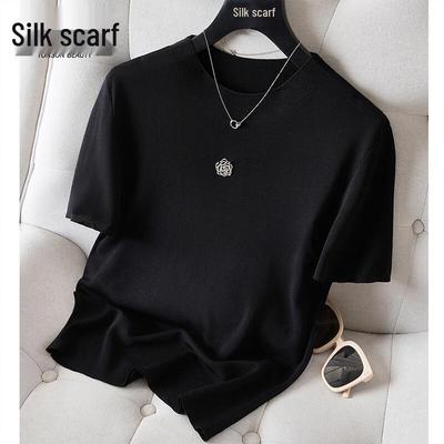 Women's Slim Fit Round Neck Knit Short Sleeve Top