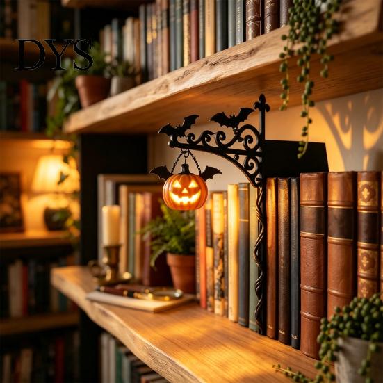 Orange Pumpkin Lanterns Library Lantern, Mini Decorative Bookshelf Lamp, Spooky Ghost Hat Reading Nook Bat Shaped Decorations LED Nightlight, Vintage