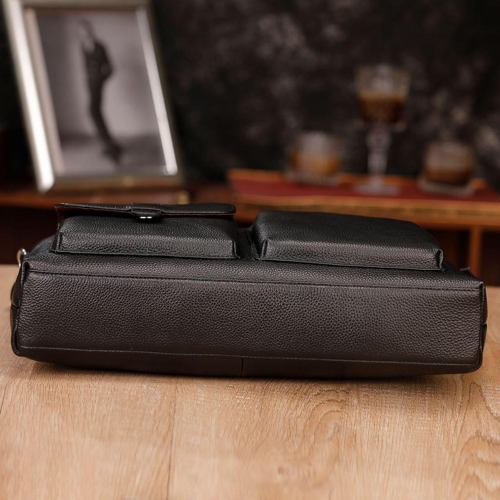 Men's Genuine Leather Laptop Briefcase 16-Inch: Spacious Cowhide Crossbody Shoulder Bag