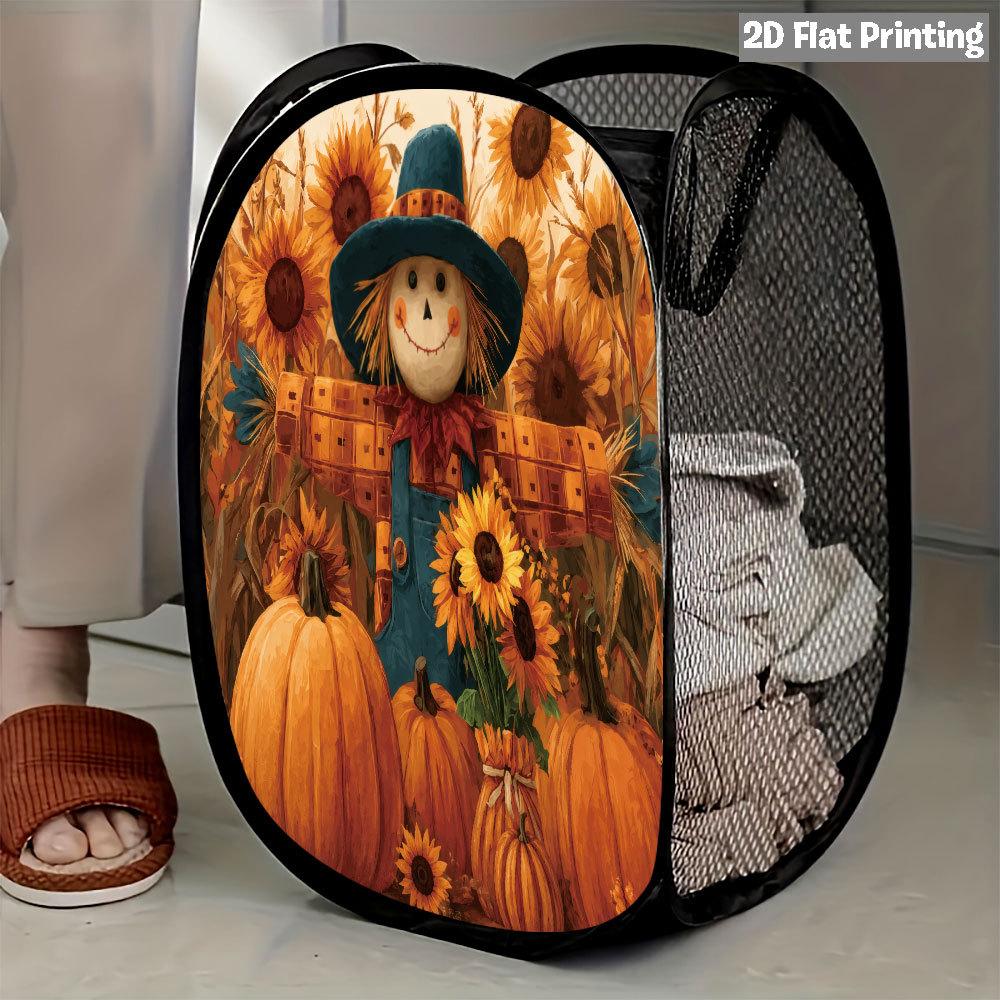 1Pcs Autumn Sunflower Pumpkin Series 3 Pop-Up Laundry Hamper Expandable Mesh Hamper Basket for Room Bedroom Bathroom Organization Contemporary Storage