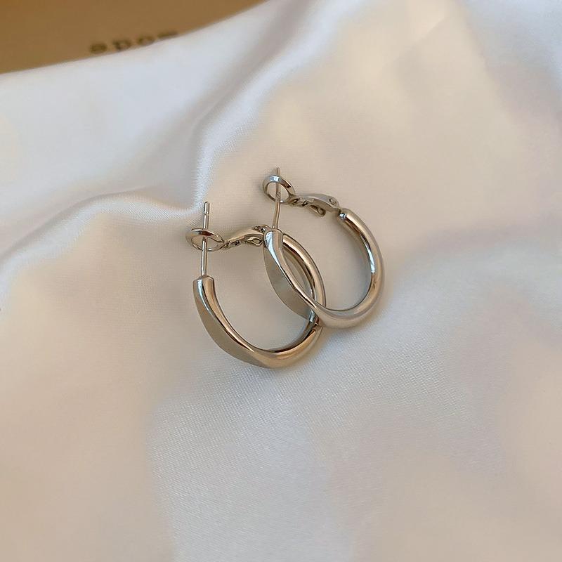 Silver Needle Autumn and Winter Metal Earrings Earrings Niche Fashion Cold Wind Earrings Versatile Light Luxury Premium Earrings