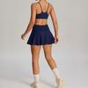 Womens Seamless Yoga Sports Set With Built-in Bra Pocket Skirt Outdoor Fitness Tennis Badminton
