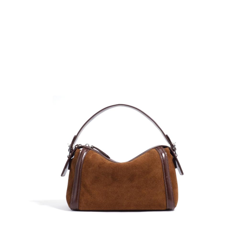 2025 Simple Textured Cowhide Boston Crossbody Bag with Niche Design