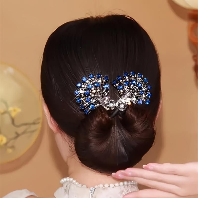 Elegant Peacock Bun Styling Tool French Twist Hairpin with Rhinestone Embellishments Fashionable Hair Additions for Women
