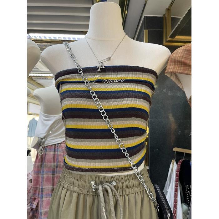 Women s Summer Striped Tube Top: Korean Style, Chic & Age-Reducing Design 2025 Large
