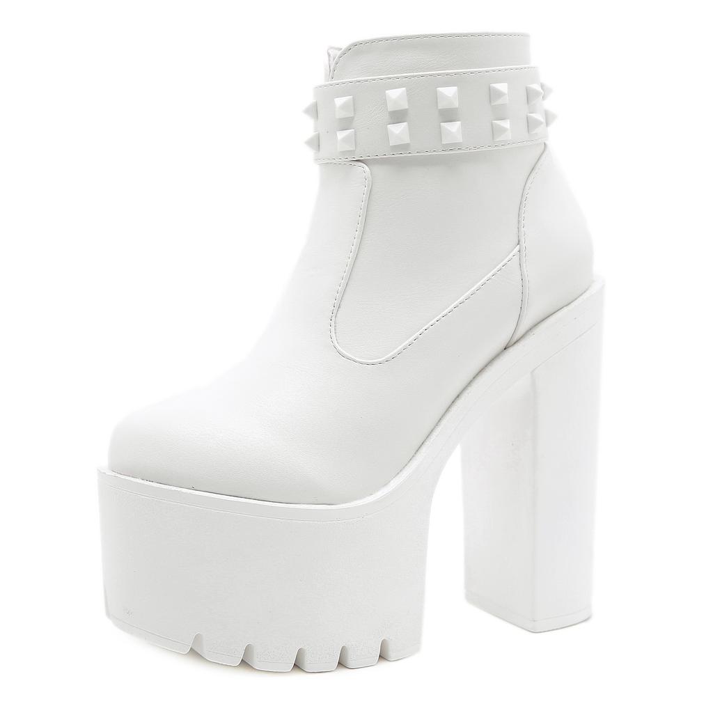 Gothic Black Ankle Boots For Women Plus High Heel Female Shoes Lace-Up Nigh Club Black Sexy Rivets Short Bootsrd5