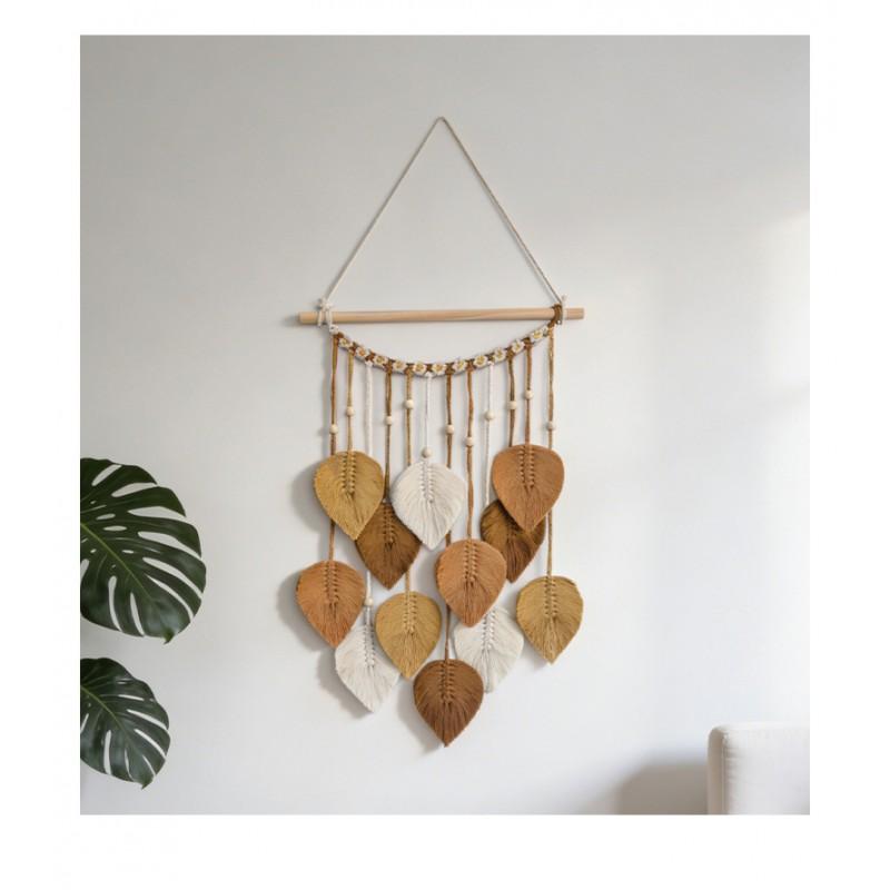 Boho Wall Hanging Tapestry With Leaf Daisy Motif Cotton Decor Living Room Bedroom
