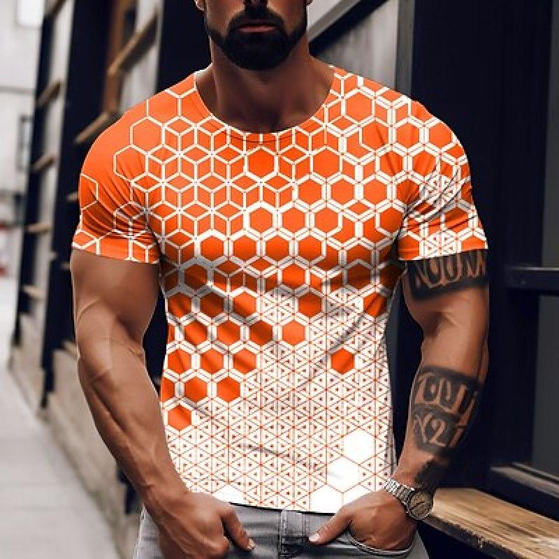 Men's T Shirt Tee Tee Graphic Geometry Crew Neck Clothing Apparel 3D Print Outdoor Casual Short Sleeve Print Fashion Designer Vintage