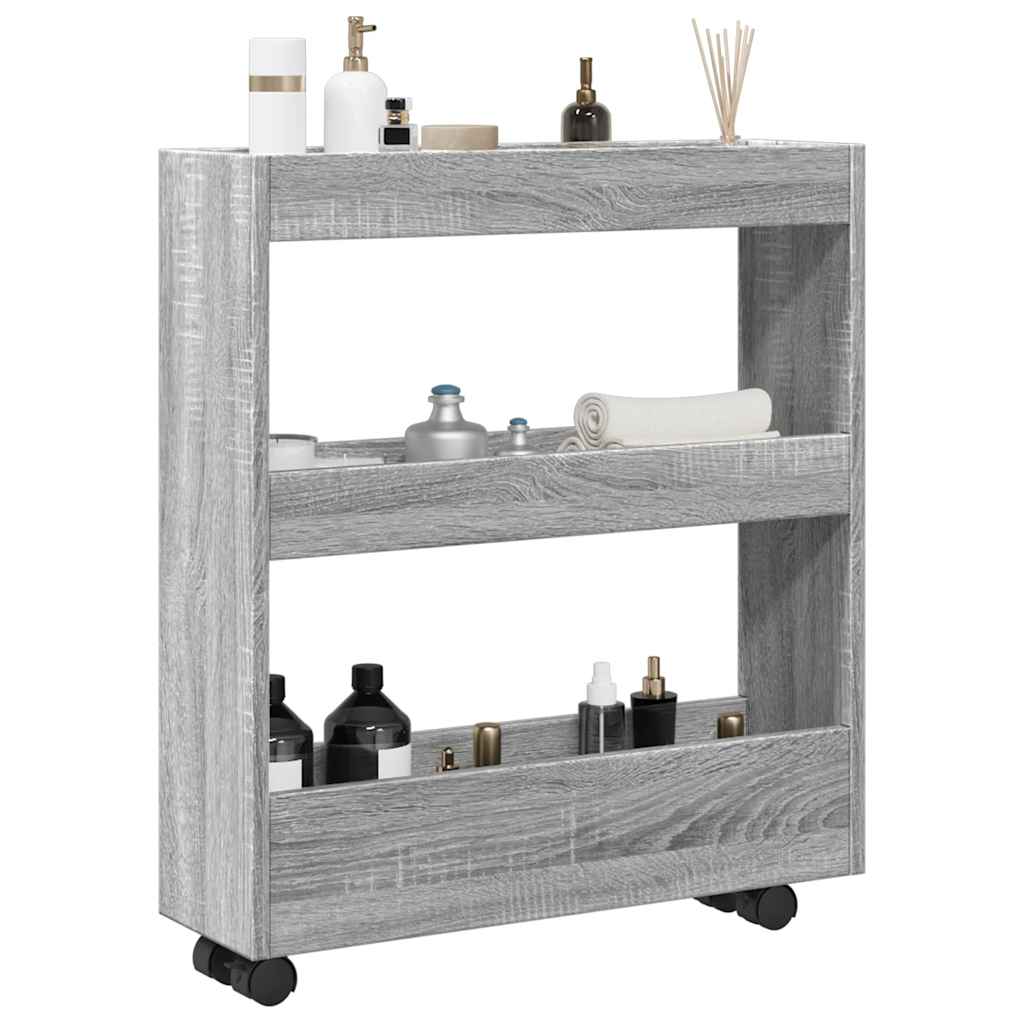 Narrow Storage Trolley 3 Tier Grey Sonoma Particleboard