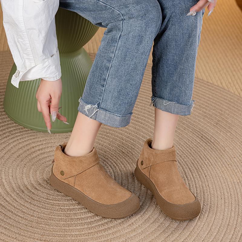 Fashion Women's Ankle Boots Genuine Leather 2025 New Fleece-lined Warm Large Size Non-slip Women's Snow Boots.