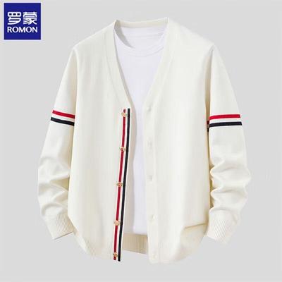 Luomeng Men's V-Neck Color-Block Knit Cardigan