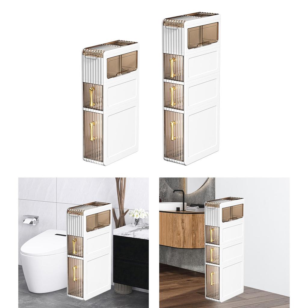 Bathroom Storage Floor Cabinet with Drawers Handles Silent Wheel Space Saving