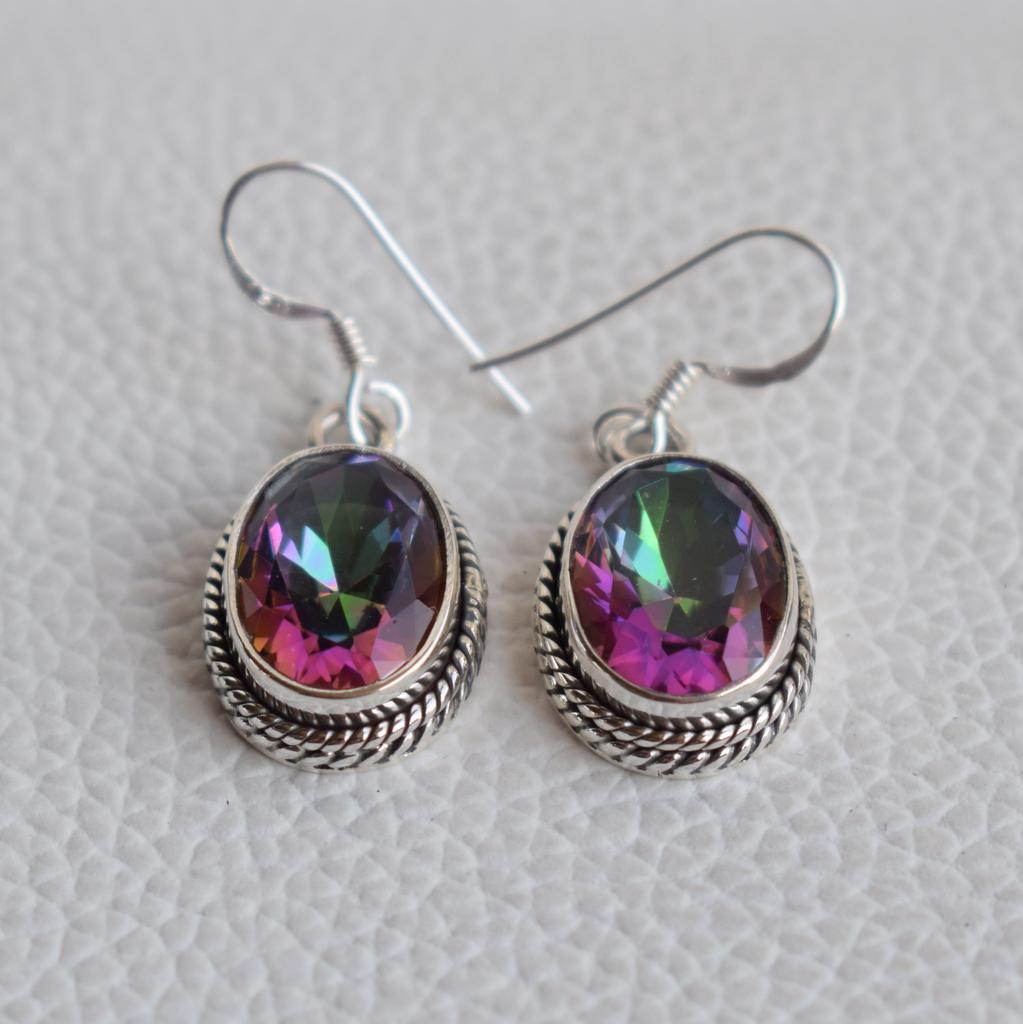 Mystische Topas Ohrringe, Oval 925 Sterling Silber, Handgefertigter Edelsteinschmuck