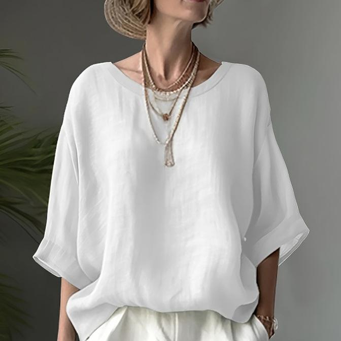 Solid Color Comfortable Casual Round Neck Loose Five Minute Sleeves Women's Plus Size Shirts