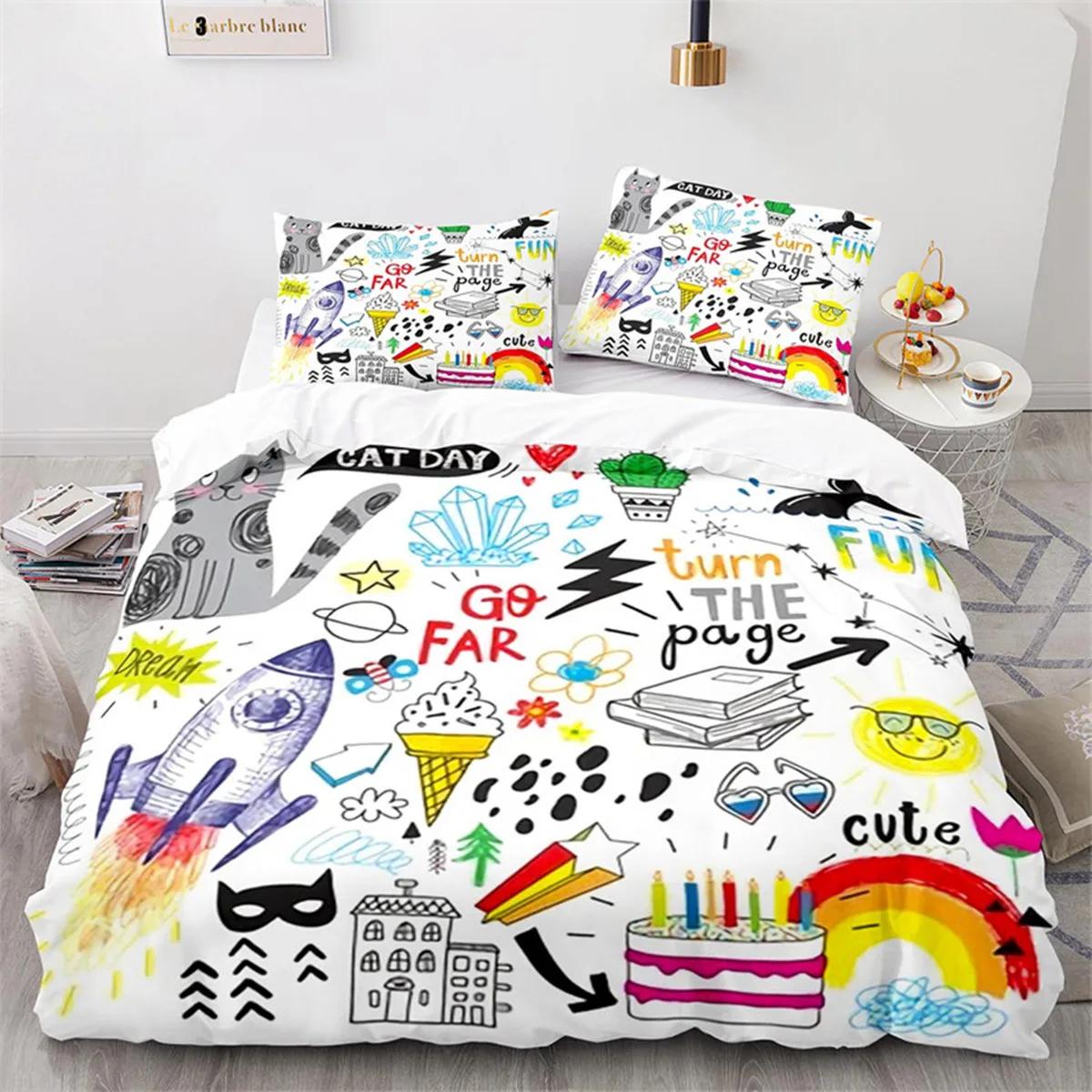 

Comforter Kids Unicorn Cartoon Magical Animal Microfiber Cute Rainbow Cat For Children Girls Teen Gifts For Bedroom Decoration Comforter (quilt)-EU Single(135*200cm)3pcs