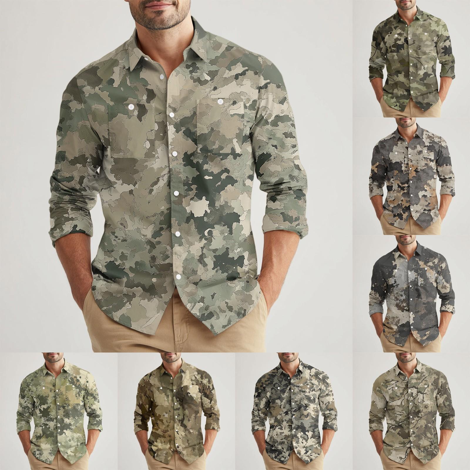 

Men s Loose Classic Lapel Multi-pocket Industrial Work Shirt Top L армія зелений колір