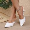 2025 Summer Women's Plus Size Elegant Pointed Toe Thin Heel Sandals, European & American Style, Outdoor Half Slippers