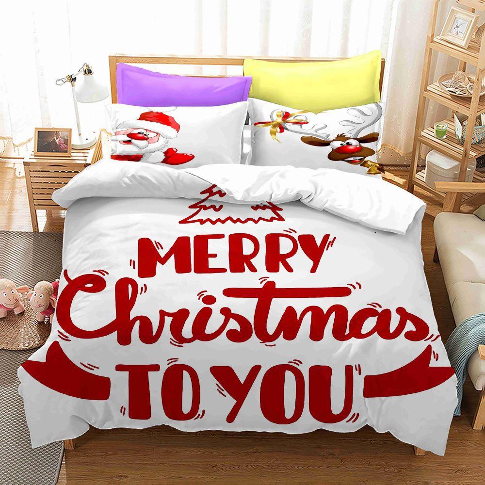 3D Digital Printing Bedding Four-Piece Set Three-Piece Set Christmas Bed Sheet Quilt Pillow