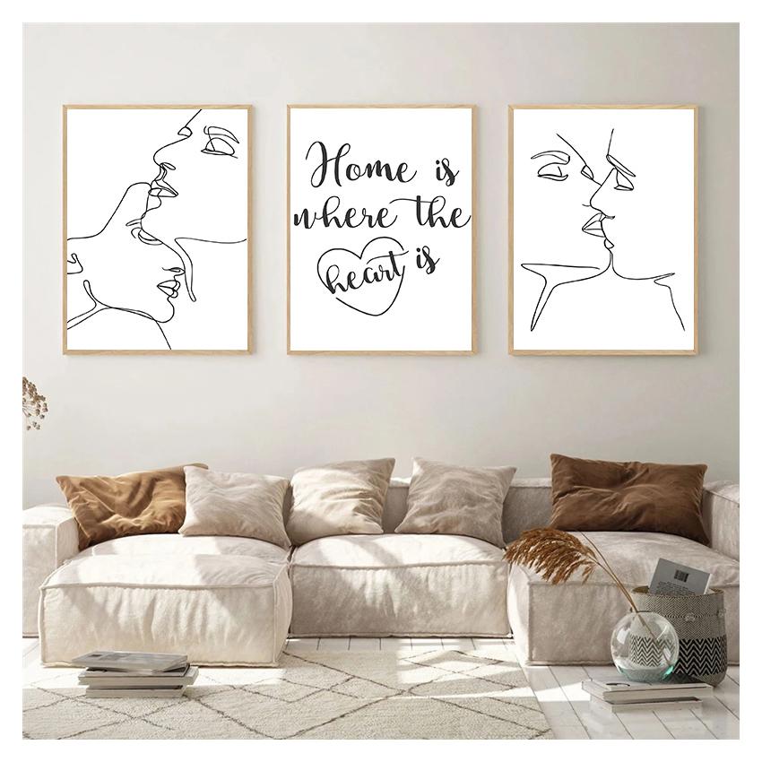 Line Couple English Combination Home Decoration Nordic Canvas Painting Mural Living Room Posters Modern Abstract Black and White