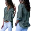 Women Autumn Striped Floral Long Sleeve Button V Neck T Shirt For Casual Chic