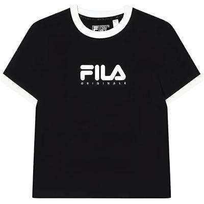 Fila Original Color Block Letter Sports Crew Neck Pullover Breathable Short Sleeve T-Shirt Women T-Shirts Black F11W429113FBK