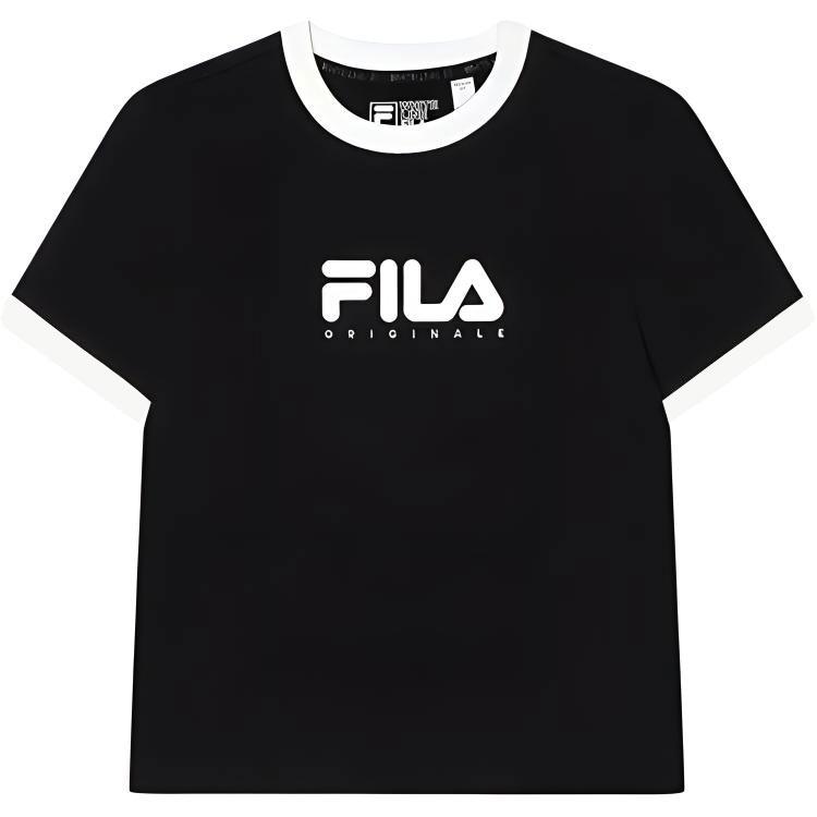 FILA Original Color Block Letter Sports Crew Neck Pullover Breathable Short Sleeve T-Shirt Women T-Shirts Black F11W429113FBK