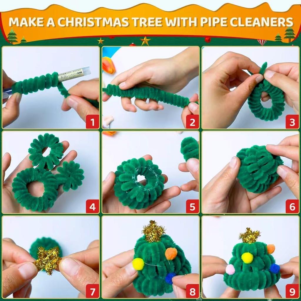 200/400 Pieces Christmas Pipe Cleaners, Thick Fluffy Chenille Stems, Pipe Cleaner Crafts for Arts & Crafts, Perfect for Making