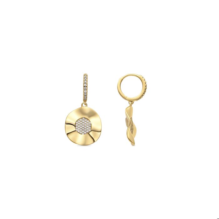 Boucles d'oreilles - LUXENTER - Delim - Or jaune 18k - Zircone blanche - 33x17 mm