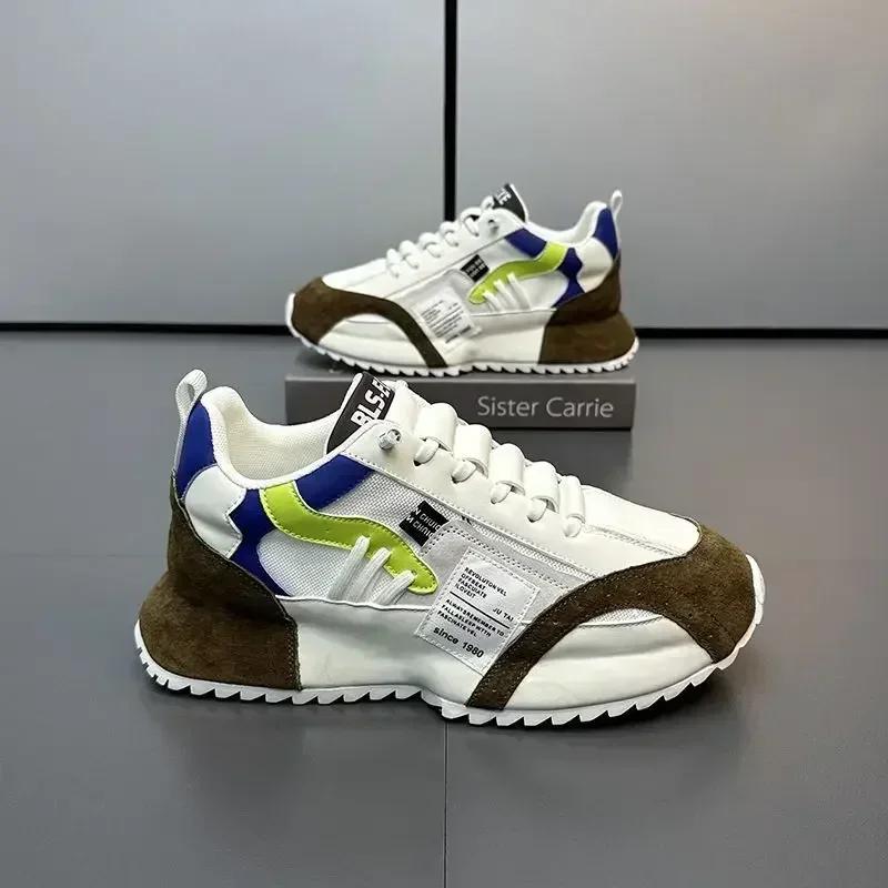 Sports Shoes Men's 2025 Spring and Autumn New Mesh Breathable Sports Shoes Fashionable Thick Soled Lace Up Casual Running Shoes