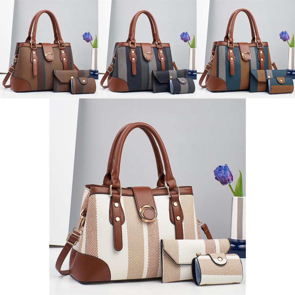 Fashion Color Blocked Woven Texture Women Casual Handbag Wallet Card Bag Set For Daily Use And Street Style