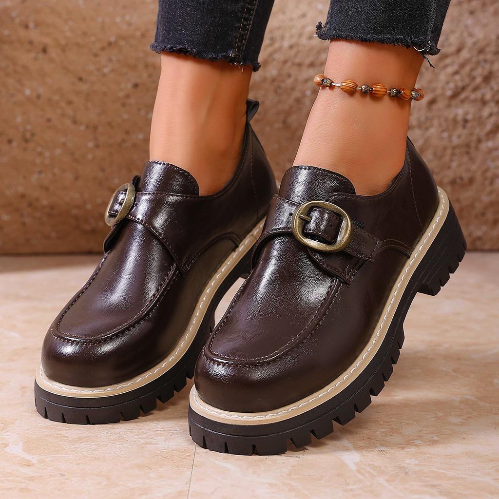 2025 new foreign trade large size loafers Lunfeng small leather shoes women's autumn new Japanese loafers with thick soles
