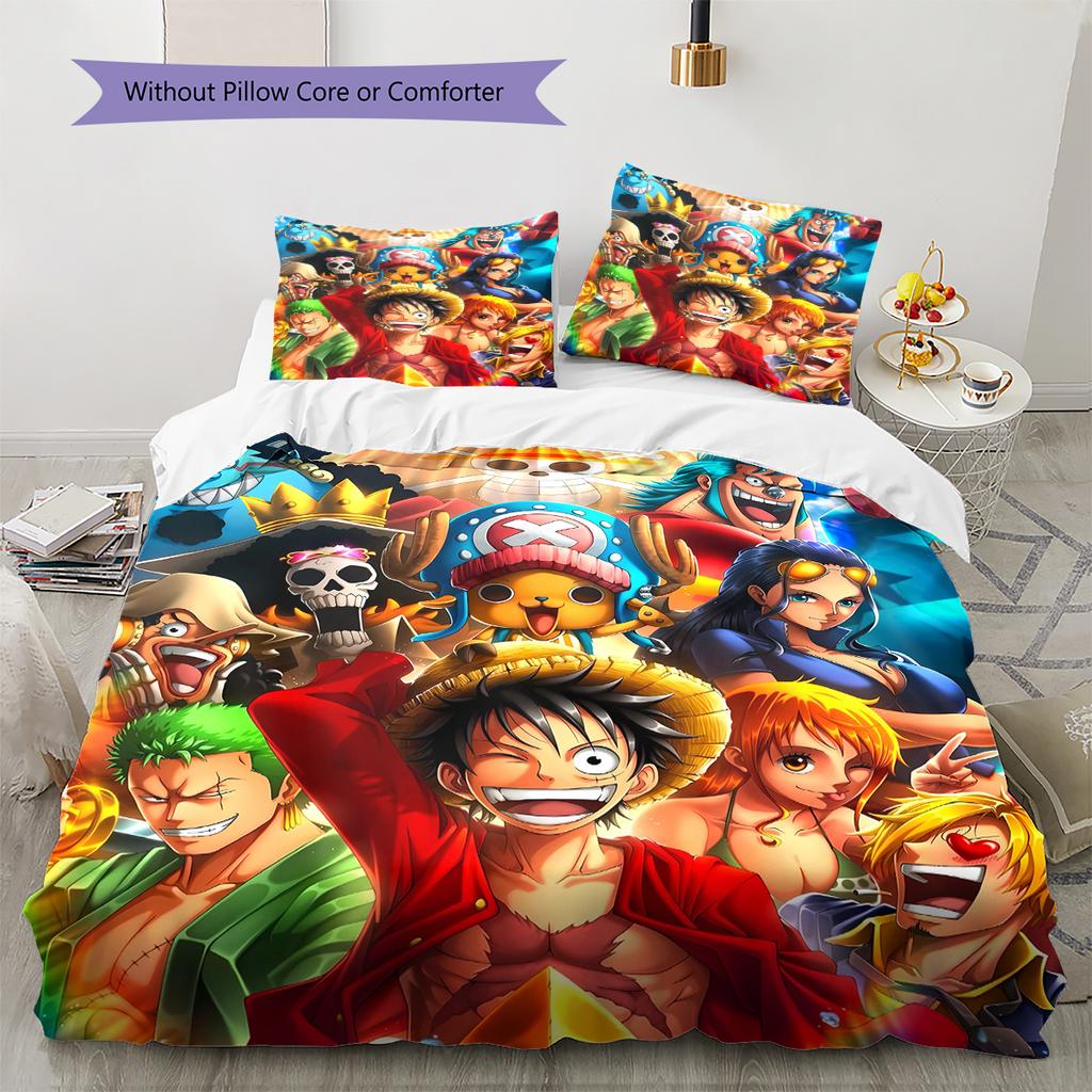 Luffy Pattern Bedding Quilt Set Quilt Cover Pillowcase Home Decoration Gift (1 * duvet cover + 2 * pillowcase, without core)