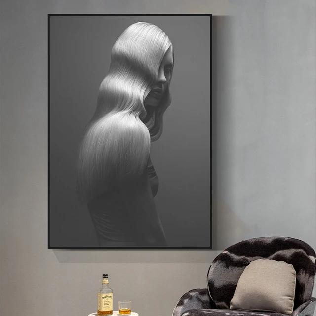 Modern Black and White Sexy Smoking Women with Red Lip Hat Print Art Canvas Poster for Living Room Decoration Home Wall Decor