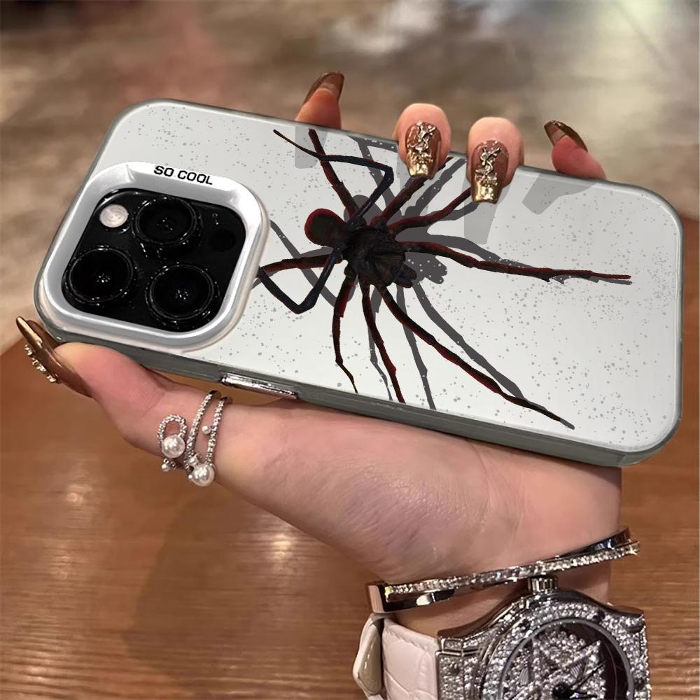 Black Spider Cartoon Cool Phone Case For iPhone 17 Pro Max 17e 16e 15 17 Air 14 13 12 11 Pro Max 8 Plus X IMD Shockproof Cover