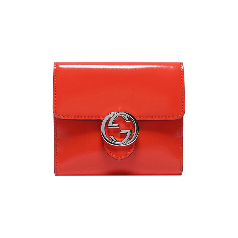 Gucci Short Folding Patent Leather Wallet with Double G Buckle Women's Orange #ClassicRecommendation#