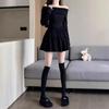 French Small Black One-word Shoulder Long-sleeved Dress Women's Autumn New Temperament Thin Waist Short Skirt