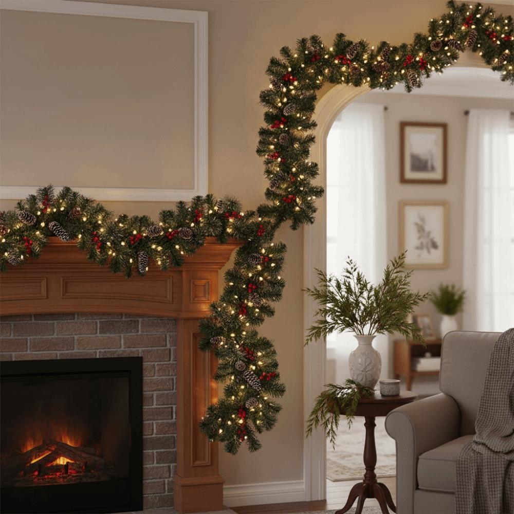 Creative Artificial Pine Tree Decor 30/50 LED Lights 1.8/2.7m Artificial Vines Led String Lights Lifelike Red Berries