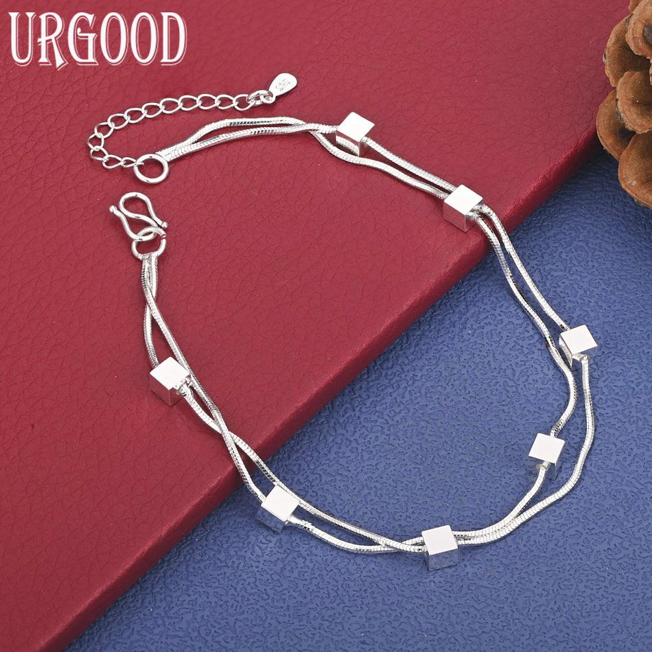 925 Sterling Silver Fashion Jewelry Square Snake Chain Bracelet