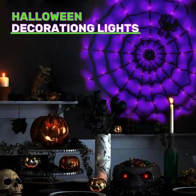 Halloween LED Lichterkette 70 LEDs Bunt Geist Spinnennetz Atmosphärenlicht für Geisterhaus Party Festival Feiertagsdekoration