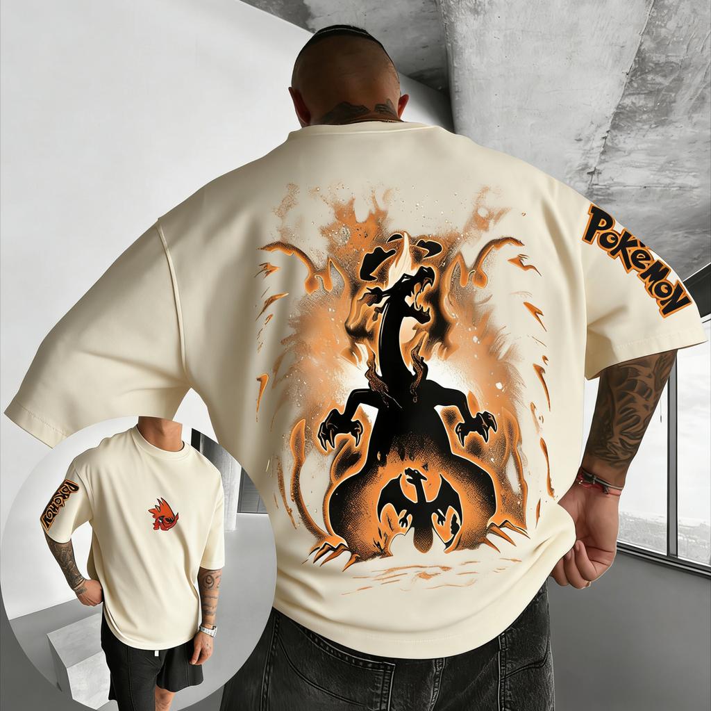 Βαμβακερό T-shirt με Εκτύπωση Charizard 2026 Ανδρικό και Γυναικείο Καλοκαιρινό Νέο Hip Hop Μοντέρνο Casual Φαρδύ Y2K Γονέας-Παιδί Top