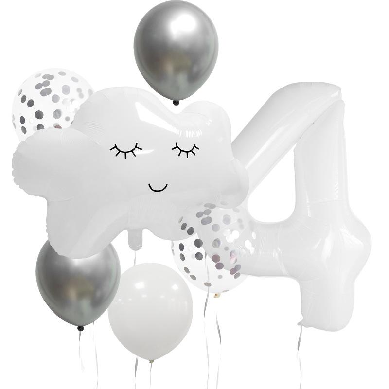 Small fresh cloud white smiley face children's birthday 40 inch digital aluminum film latex balloon bundle