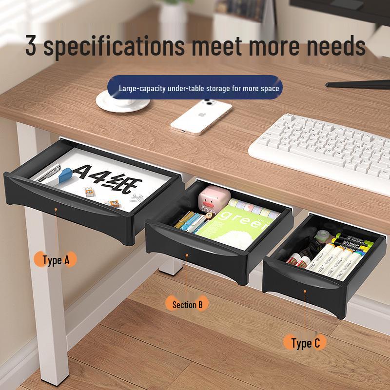 Hidden Under-Desk Adhesive Drawer for Workspace Organization