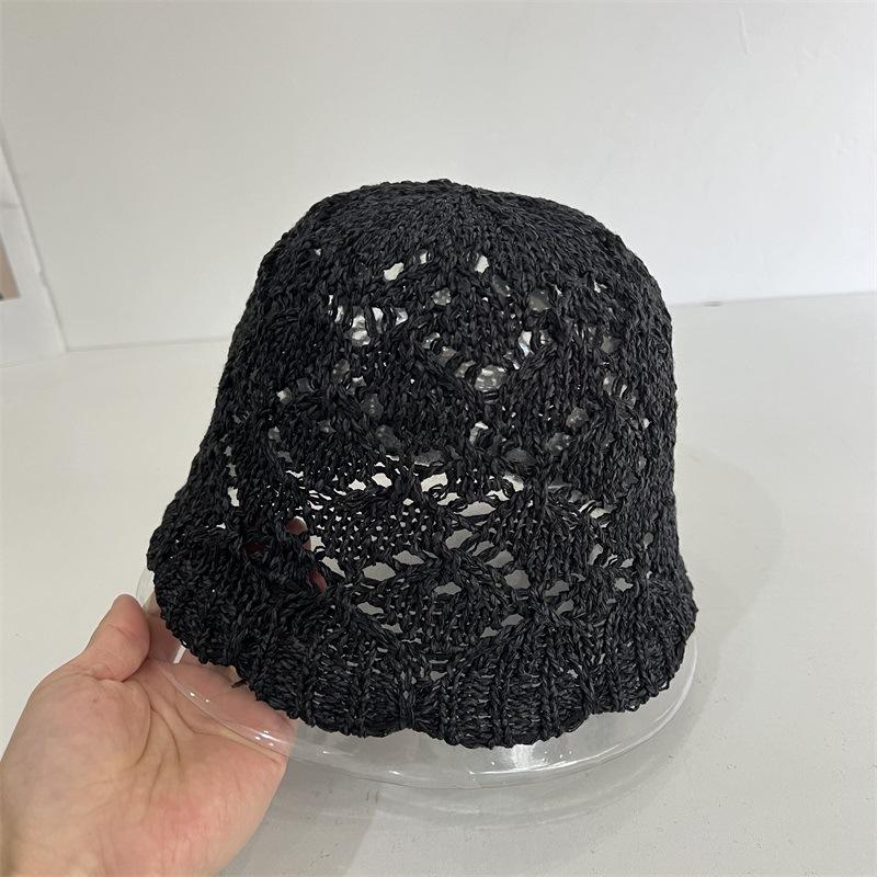 Women's Japanese Lace Hollow Knitted Bucket Cap Breathable Foldable Sun Visor Fashion Accessory for Spring And Summer