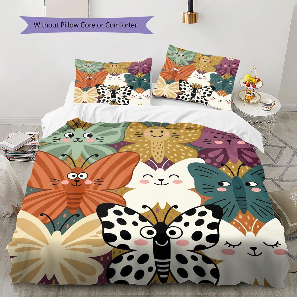 Butterfly Pattern Bedding Quilt Set Quilt Cover Pillowcase Home Decoration Birthday Gift (1 * duvet cover + 2 * pillowcase, without core)
