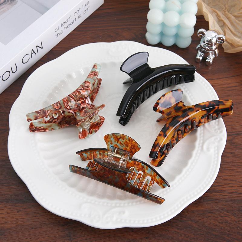 High Quality Japanese French Acetic Acid Curved Hair Grab Leopard Print Large Grab Clip Hairpin Shark