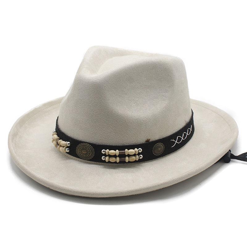 Sombrero de Vaquero Unisex de Ante Sintético Ala Ancha Sombrero de Sol Occidental con Banda de Cuero con Cuentas
