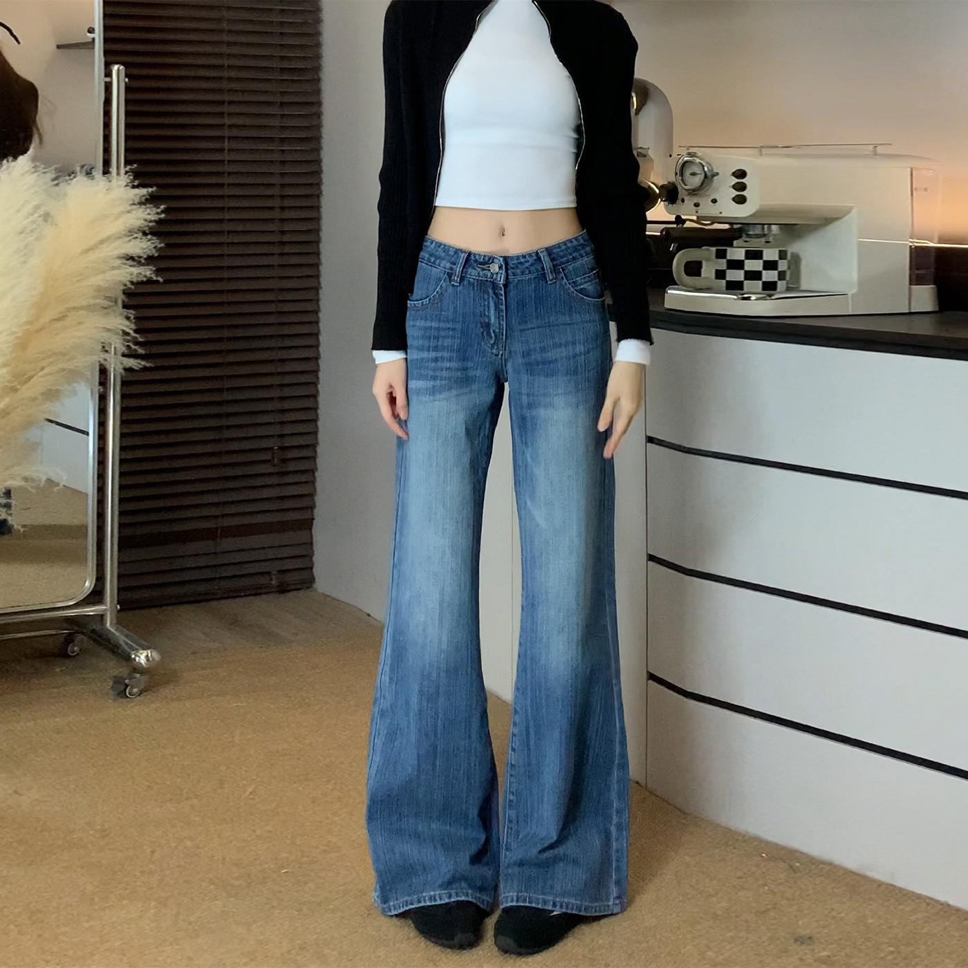 

Blue High Street Washed Micro-Flare Jeans for Tall Women - Stylish, Loose, Floor-Length Fit XL синий